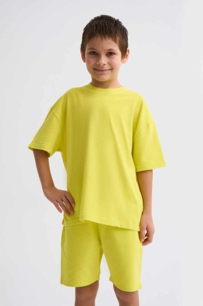 Organik Kısa Kollu Yuvarlak Yaka Erkek Çocuk Tişört - Sarı