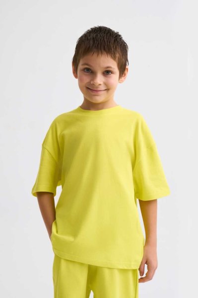 Organik Kısa Kollu Yuvarlak Yaka Erkek Çocuk Tişört - Sarı