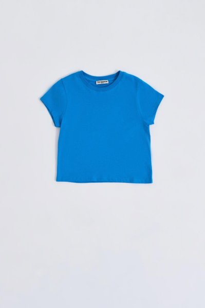 Organik Kısa Kollu Kız Çocuk Crop Tişört - Mavi