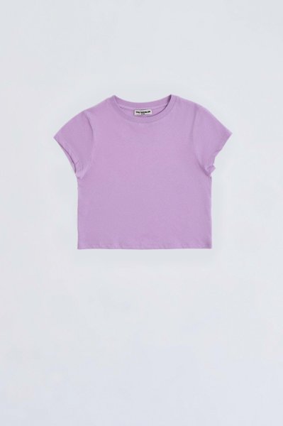 Organik Kısa Kollu Kız Çocuk Crop Tişört - Lila