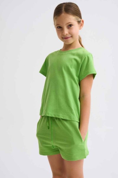 Organik Kısa Kollu Kız Çocuk Crop Tişört - Yeşil