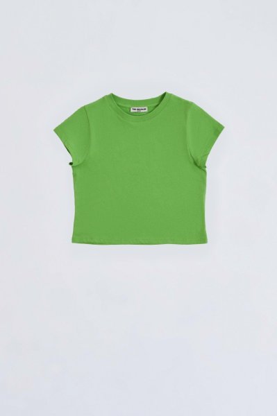 Organik Kısa Kollu Kız Çocuk Crop Tişört - Yeşil