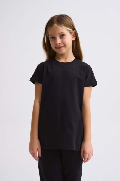 Organik Kısa Kollu Kız Çocuk Tişört - Siyah