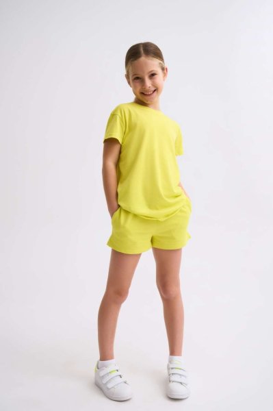 Organik Kısa Kollu Kız Çocuk Tişört - Sarı