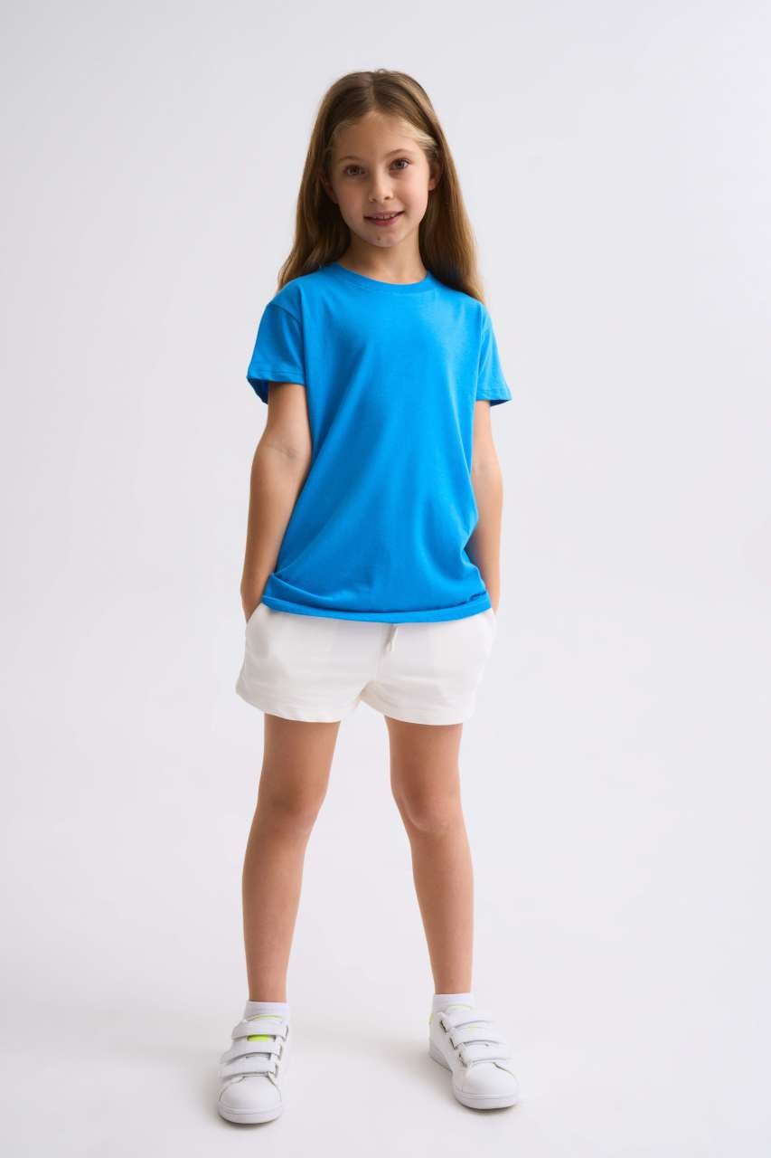 Organik Kısa Kollu Kız Çocuk Tişört - Mavi