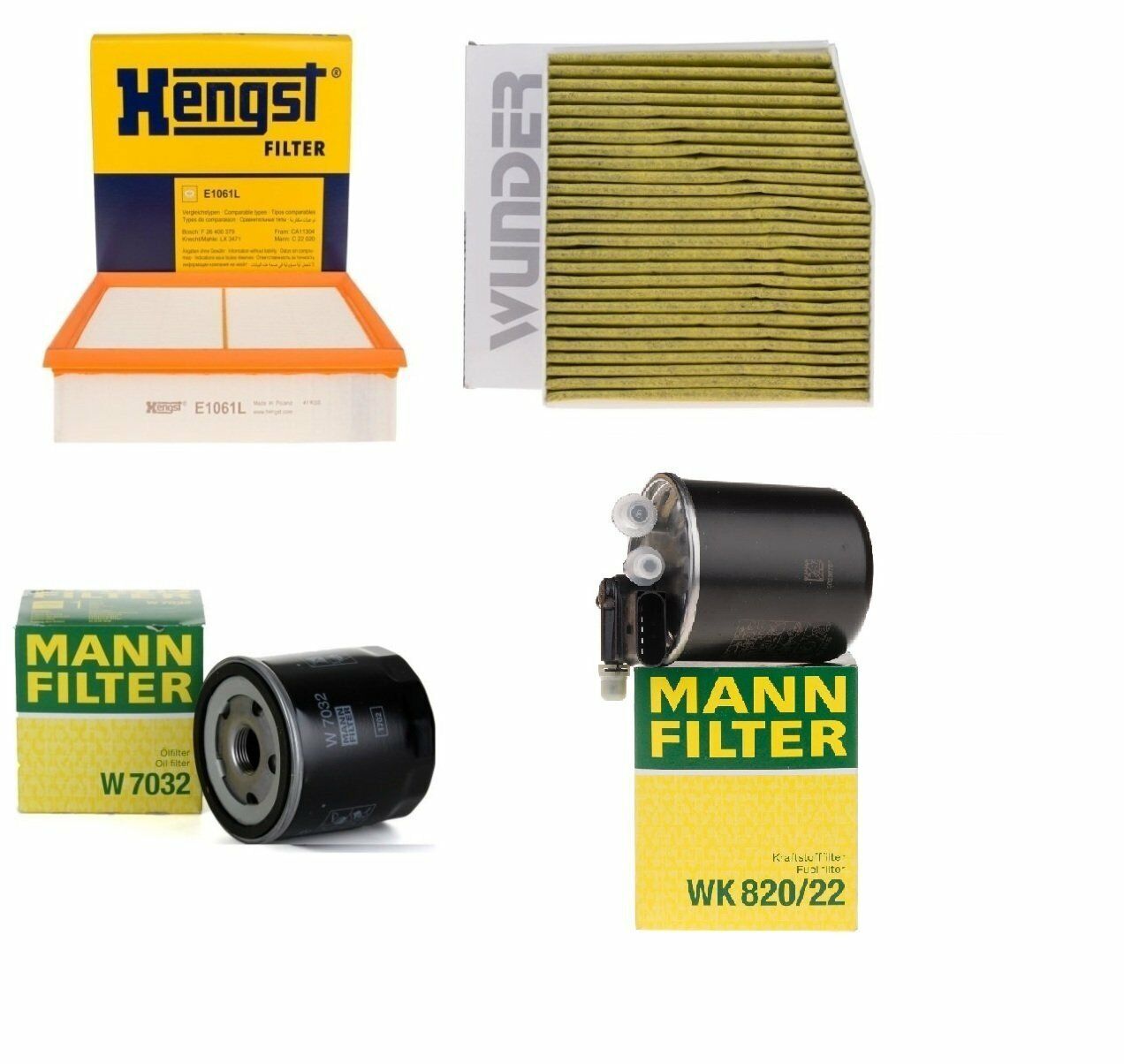 Mercedes W246 Kasa B180 CDİ / D Periyodik Bakım Filtre Seti ( Mazotlu ) Hengst Marka E1061L - WPK721 - W7032 - WK820-22