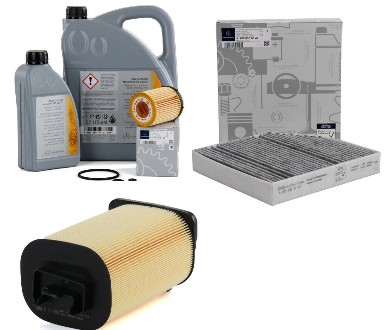 Mercedes W205 Kasa C180 Benzinli Periyodik Bakım Filtre Seti Orijinal Mercedes Marka A205835014764 - A0009899701BAA4  - A2701800109 - A2740940004 - A0009899701BAA6
