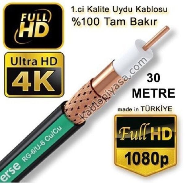 Erse RG6/U6 Anten Kablosu %100 Bakır 30 Metre
