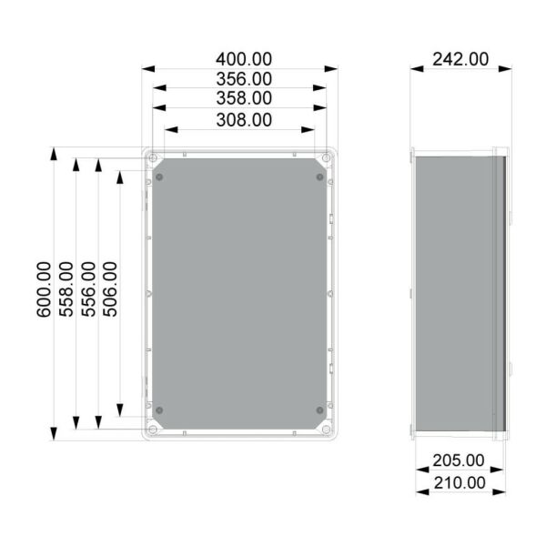 400x600x240 Şeffaf Kapaklı Taban Saclı Pano