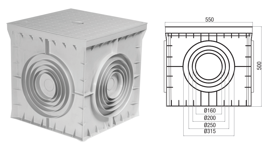 55x55x50 mm Termoplastik Yeraltı Buat, Kapaksız