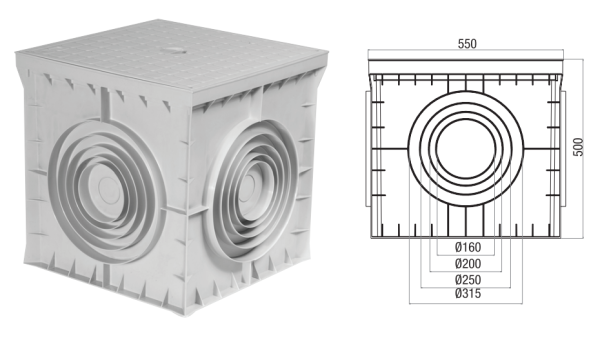 55x55x50 mm Termoplastik Yeraltı Buat, Kapaksız