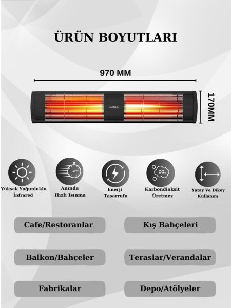 Hottable Duvar Tipi İnfrared Isıtıcı 3000 Watt