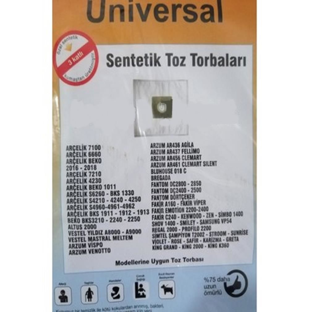 Abnturk  Özel Üretim 5 Adet Arçelik 7100 Süpürge Toz Torbası Toz Salımı Sıfır Düzeyinde 3 Kat Elyaf