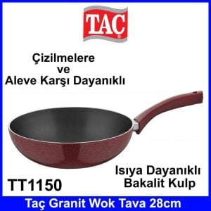 Taç TT1150 Granit Wok Tava 28 cm Isıya Dayanıklı Bakalit Kulp