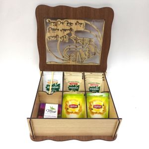 Bölmeli İşlemeli Ahşap Poşet Çay, Nescafe, Kahve Kutusu 22,5*20 cm Dikdörrtgen