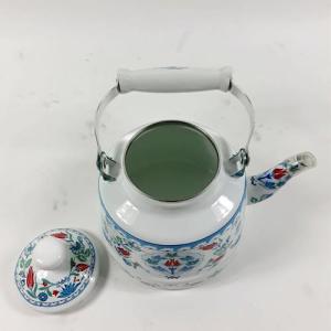 Lale dekorlu 2.5L emaye çaydanlık üstten tutmalı çaydanlık