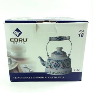 Lale dekorlu 2.5L emaye çaydanlık üstten tutmalı çaydanlık