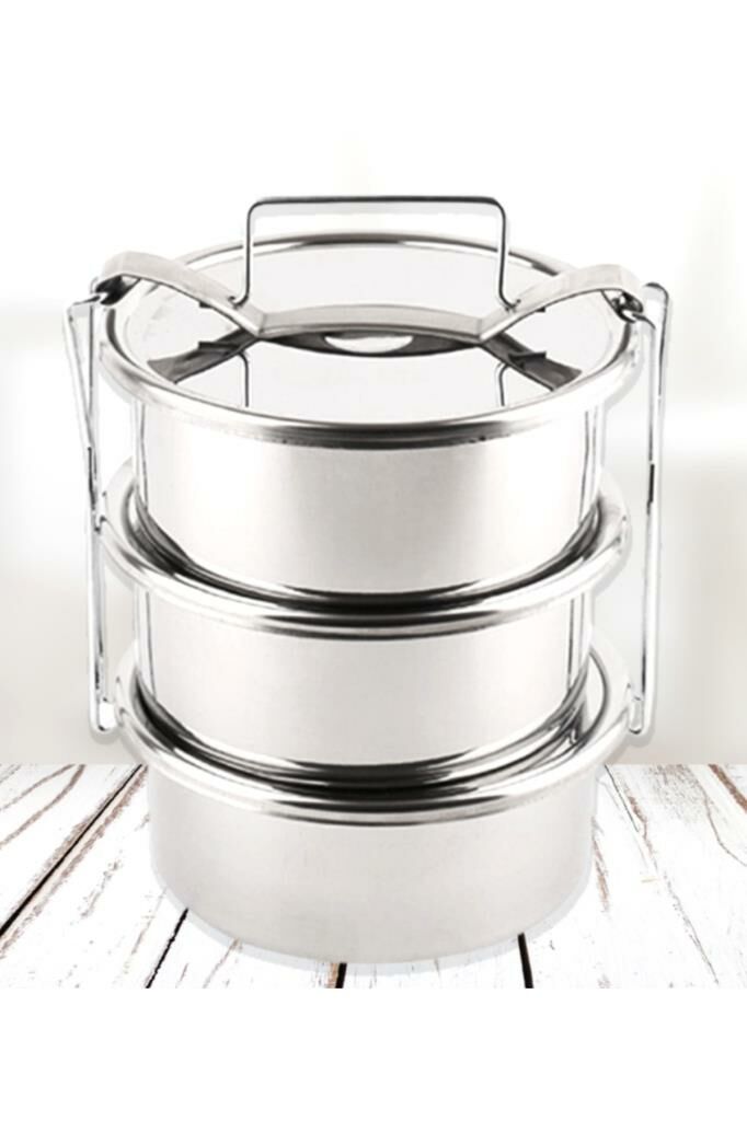 15x6cm 4 Kap Isıtılabilir Sefer Tası 4-5 Kişilik Paslanmaz Çelik Yemek Taşıma Kabı 750ml x4=3 litre