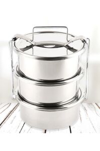 15x6cm 4 Kap Isıtılabilir Sefer Tası 4-5 Kişilik Paslanmaz Çelik Yemek Taşıma Kabı 750ml x4=3 litre