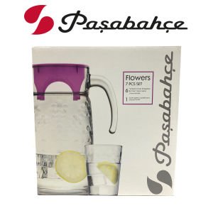 Paşabahçe 95195 Flowers 6'lı Mor Kapaklı Şık Kaliteli Cam Sürahi 1650 cc
