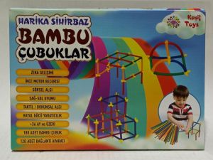 Çocuklar İçin Zeka Geliştiren Harika Sihirbaz 300 Adet Bambu Çubuk 180 Çubuk 120 Bağlantı Aparatı