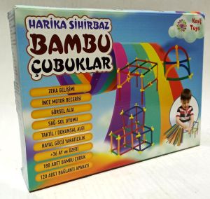 Çocuklar İçin Zeka Geliştiren Harika Sihirbaz 300 Adet Bambu Çubuk 180 Çubuk 120 Bağlantı Aparatı