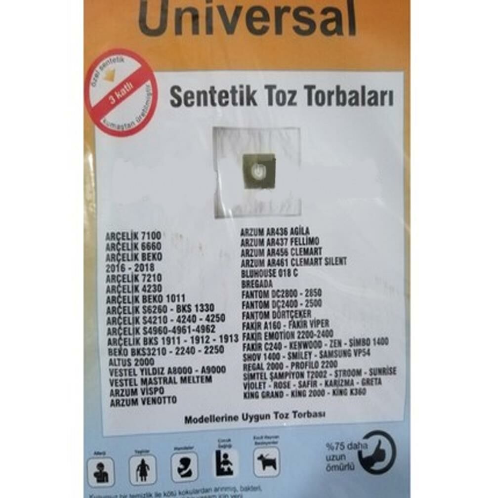 Abnturk  Özel Üretim 5 Adet ARZUM VENOTTO Süpürge Toz Torbası Toz Salımı Sıfır Düzeyinde 3 Kat Elyaf