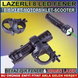 BİSİKLET İÇİN METAL GÖVDE LAZER+8 LED FENER SETİ