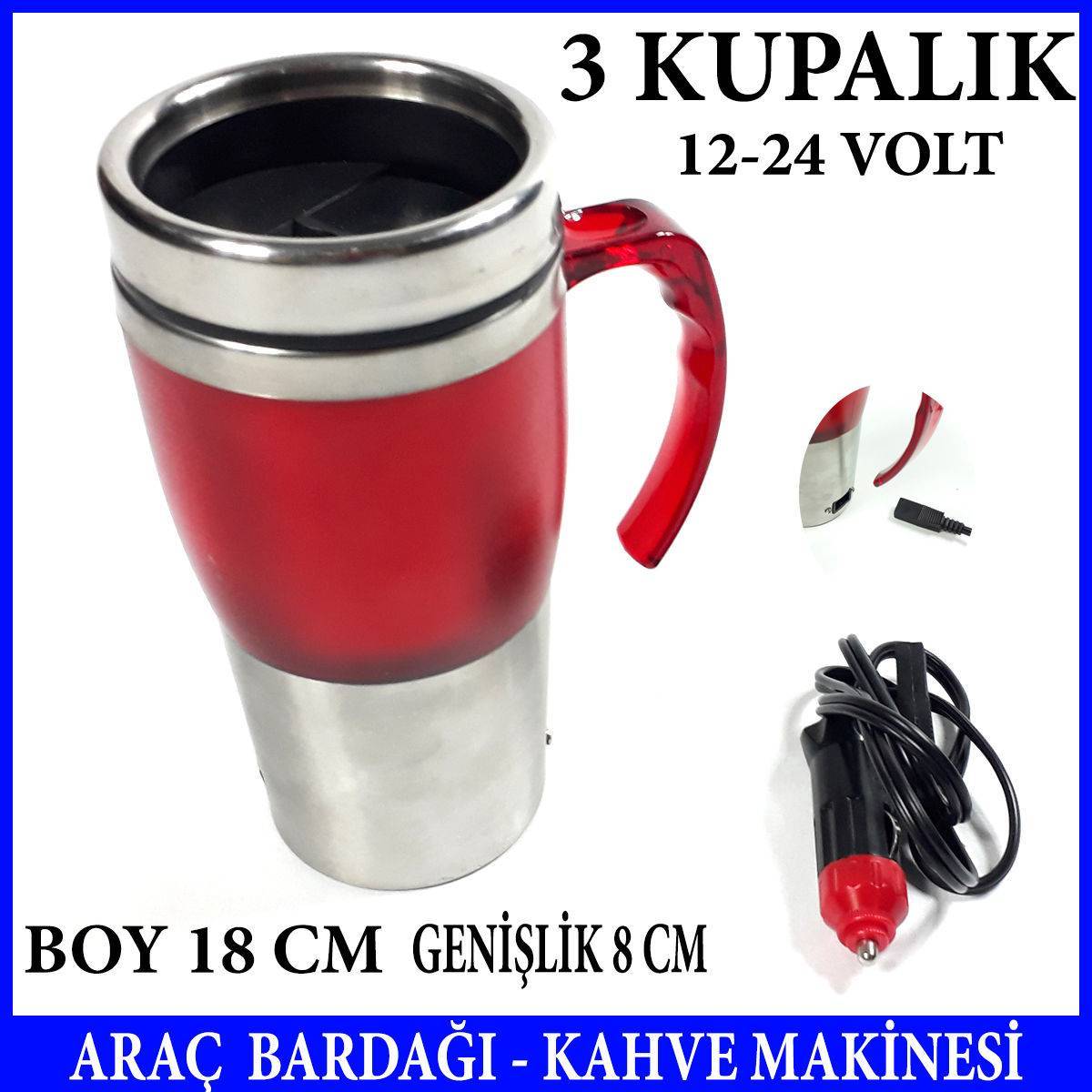 Çelik İç Yüzeyli 12-24 Volt Oto Kettle - Oto Çay Ve Kahve Makinesi Pratik Dayanıklı Şık Tasarım