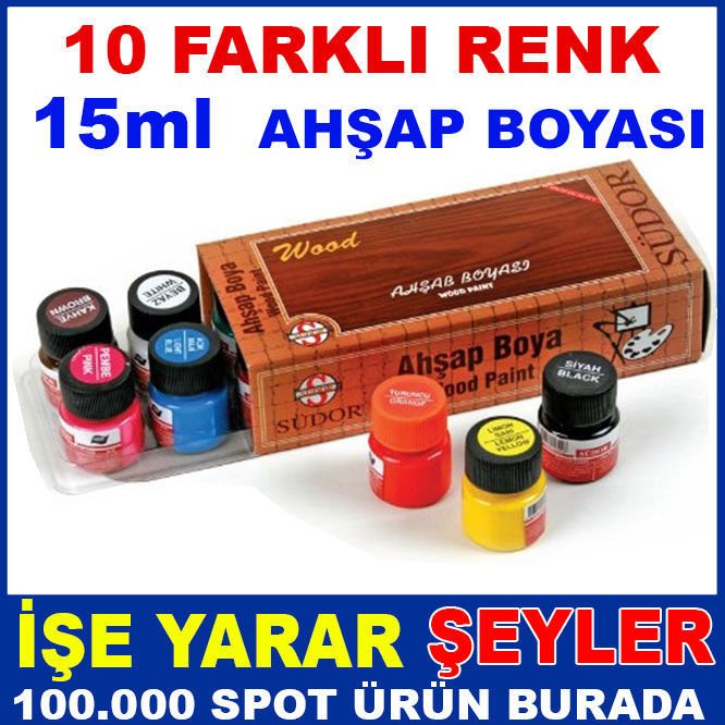 SÜDOR 1 KUTUDA 10 FARKLI RENK 15ml AHŞAP BOYASI