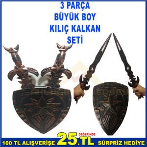 3 PARÇA BÜYÜK BOY KILIÇ KALKAN SETİ 2 KILIÇ 1 KALKAN