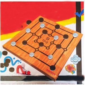 9 Taş-3 Taş 2 Oyun Bir Arada Profesyonel Ahşap 33x33Cm Zeka Oyunu