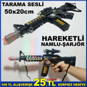 TARAMA SESLİ HAREKETLİ ŞARJÖR VE NAMLULU OMUZ ASKILI BÜYÜK IŞIKLI TÜFEK
