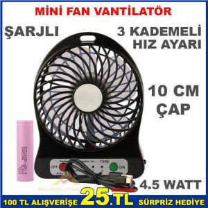 Şarjlı Usb Güçlü Serinletici Vantilatör 3 Hız Kademeli Şarjli Portatif Fan Aydınlatıcı Vantilatör