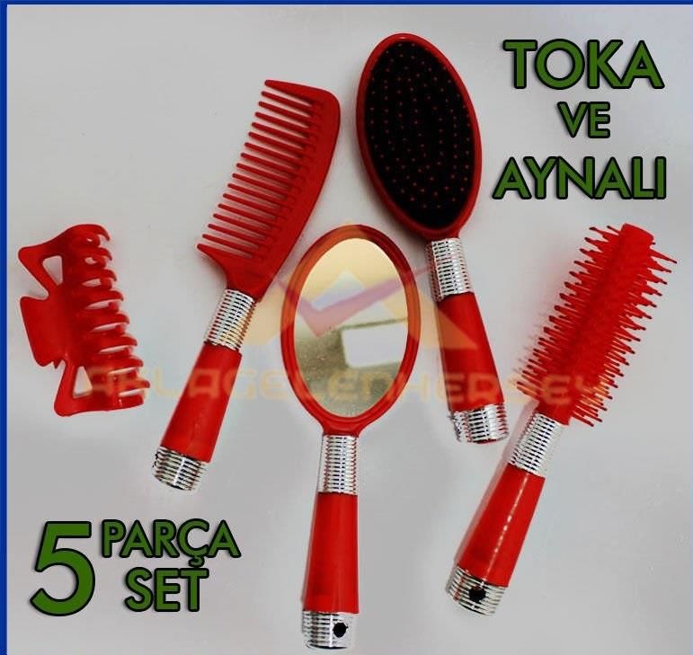 PLASTİK ERGONOMİK KULLANIŞLI AYNA TOKA FIRÇA TARAK SETİ 5 PARÇA SAÇ BAKIM