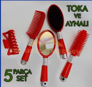 PLASTİK ERGONOMİK KULLANIŞLI AYNA TOKA FIRÇA TARAK SETİ 5 PARÇA SAÇ BAKIM