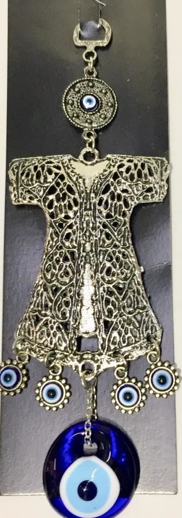 24x8cm Gümüş Kaplama Klasik Kaftan Nazar Boncuklu Uğurlu Duvar Süsü