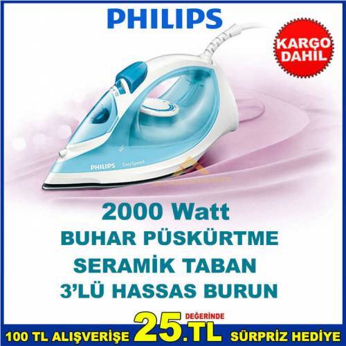 Philips 2000 W Seramik Tabanlı Ütü Süresini Azaltan 3'lü Hassas Burun ve Buhar Püskürtmeli Ütü