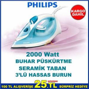 Philips 2000 W Seramik Tabanlı Ütü Süresini Azaltan 3'lü Hassas Burun ve Buhar Püskürtmeli Ütü