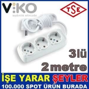 VİKO TOPRAKLI UZATMA KABLOSU 3'LÜ 2 METRE 3x1.5