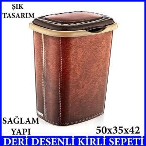 DERİ DESENLE KİRLİ SEPETİ BANYO 50x35x42 SAĞLAM YAPI VE ŞIK TASARIM GENİŞ HAZNELİ