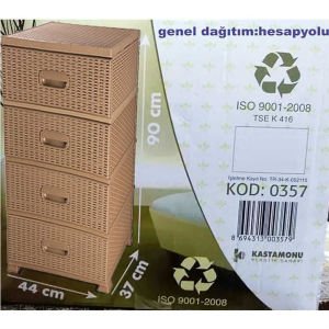 1.kalite plastik 4 çekmeceli açık kahverengi raddan lüks hasır komidin yanları kapalı büyük komidin