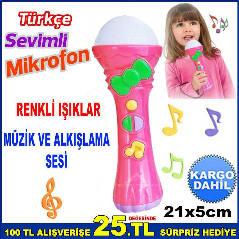 RENKLİ IŞIKLI MÜZİK VE ALKIŞ SESLİ SEVİMLİ MİKROFON 21x5cm BOYUTUNDA EĞİTİCİ-EĞLENDİRİCİ MİKROFON-1