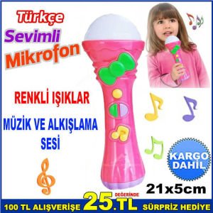 RENKLİ IŞIKLI MÜZİK VE ALKIŞ SESLİ SEVİMLİ MİKROFON 21x5cm BOYUTUNDA EĞİTİCİ-EĞLENDİRİCİ MİKROFON-1