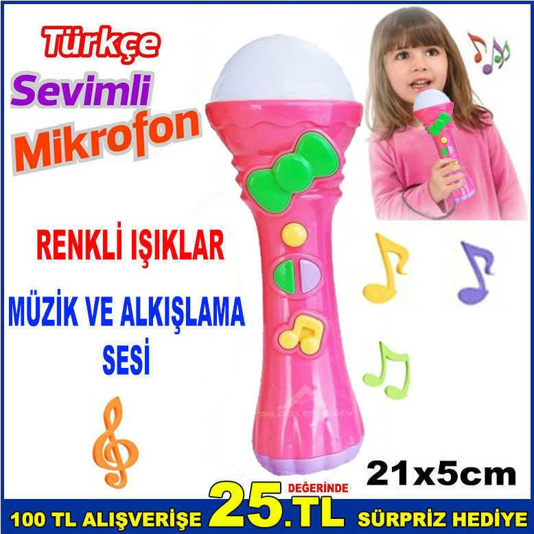 RENKLİ IŞIKLI MÜZİK VE ALKIŞ SESLİ SEVİMLİ MİKROFON 21x5cm BOYUTUNDA EĞİTİCİ-EĞLENDİRİCİ MİKROFON-1