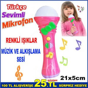 RENKLİ IŞIKLI MÜZİK VE ALKIŞ SESLİ SEVİMLİ MİKROFON 21x5cm BOYUTUNDA EĞİTİCİ-EĞLENDİRİCİ MİKROFON-1