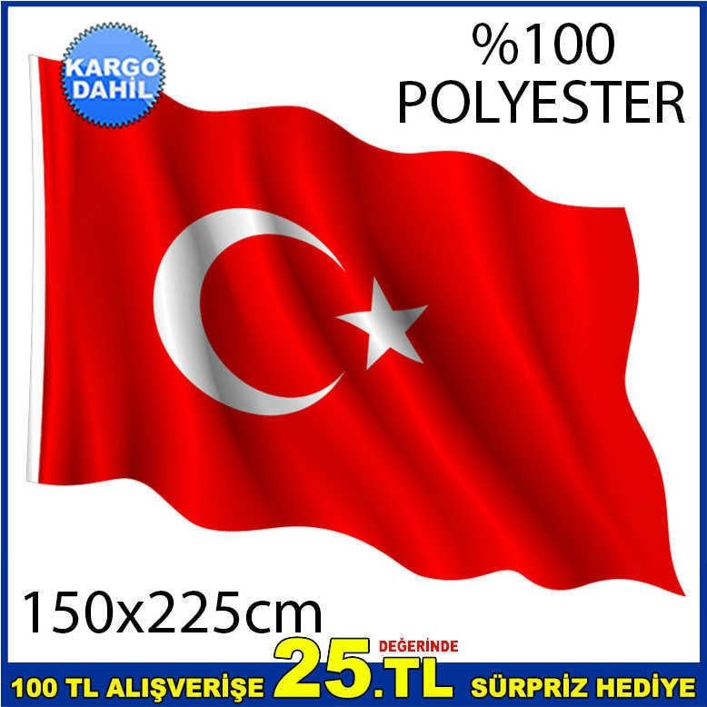1. KALİTE POLYESTER KUMAŞ TÜRK BAYRAĞI 150x225cm