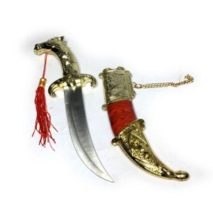 Dekoratif Kurt Başlı Hançer Hediyelik Osmanlı Kaması 34 cm Boy Dekoratif Büyük Boy Hançer