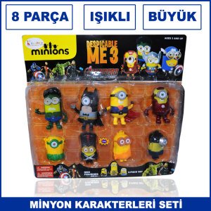 8 Parça Işıklı Minyonlar Karakterleri Oyuncak Seti Büyük Boy - Minions Set - Kaliteli ve Dayanıklı