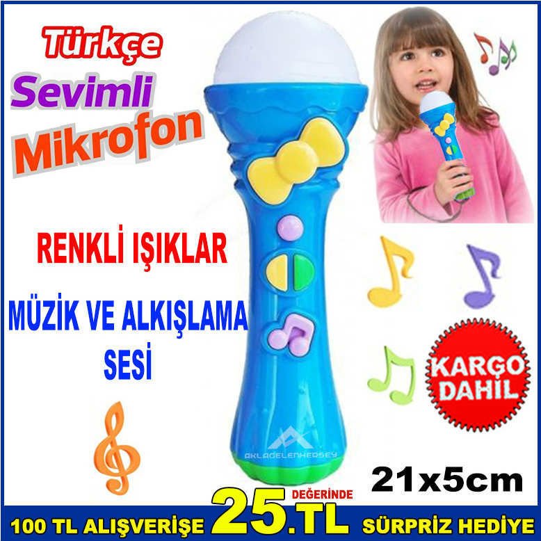 RENKLİ IŞIKLI MÜZİK VE ALKIŞ SESLİ SEVİMLİ MİKROFON 21x5cm BOYUTUNDA EĞİTİCİ-EĞLENDİRİCİ MİKROFON-1